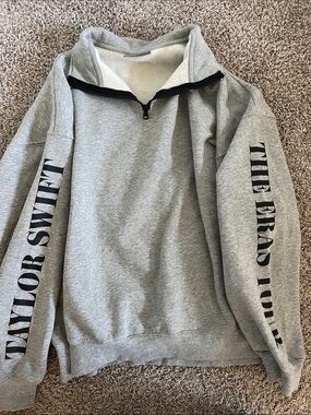 Taylor Swift Gray Sweatshirt with Black Sleeve Text